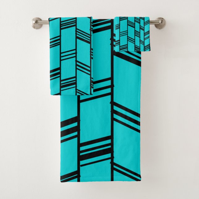 Art Deco Turquoise Bath Towel Set (Insitu)