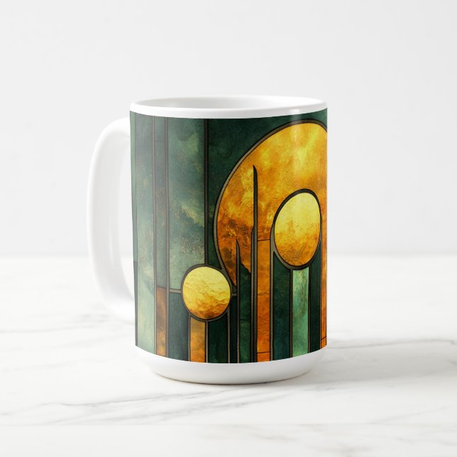  Art Deco Turquoise Green Gold Sun Coffee Mug (Front Left)