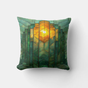 Art Deco Turquoise Green Yellow Orange  Cushion