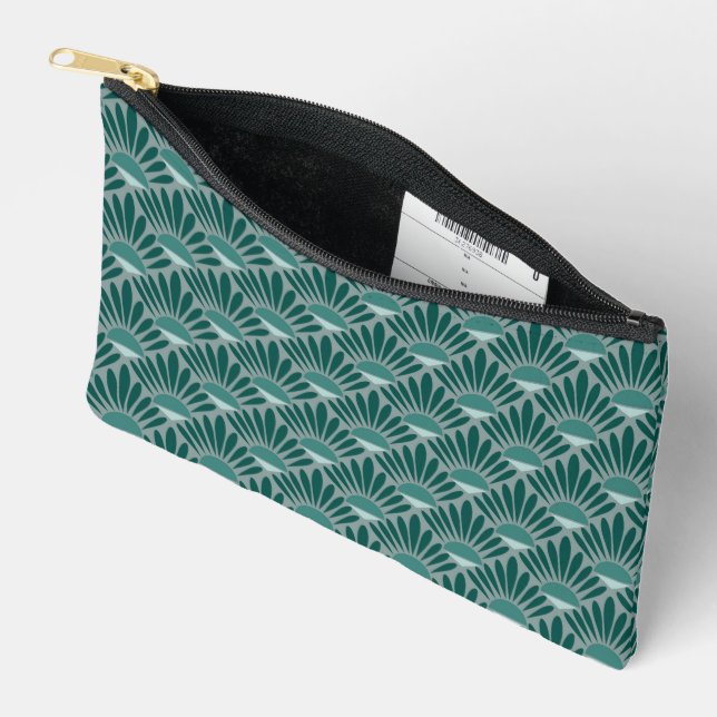 Art Deco Turquoise Pattern Accessory Pouch (Open)