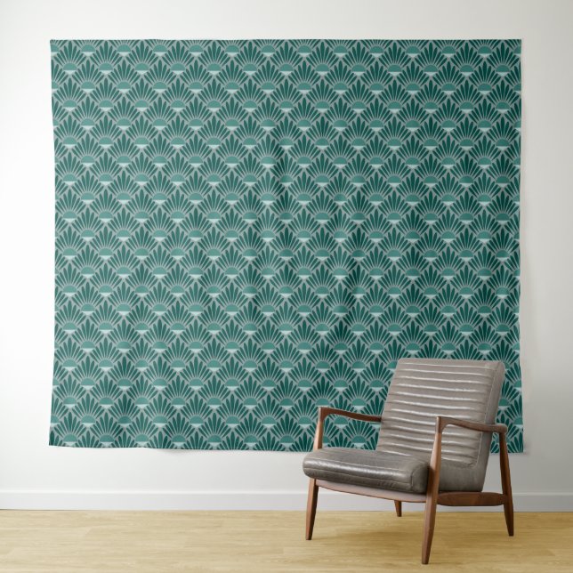 Art Deco Turquoise Pattern Tapestry (In Situ (Horizontal))