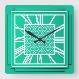 Art Deco, turquoise / peacock Square Wall Clock