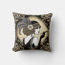 Art Deco Twenties Flapper Throw Pillow No 2
