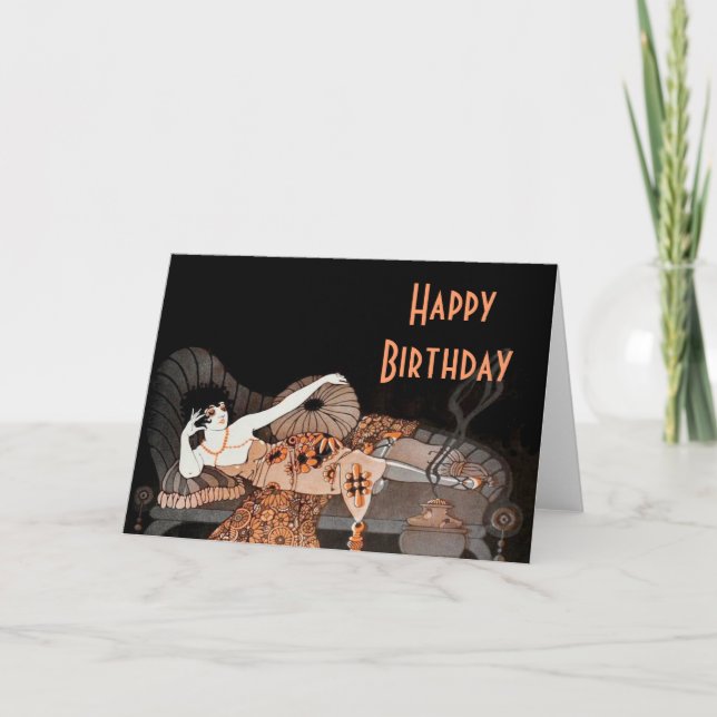 Art Deco Twenties Lounging Lady Birthday card (Front)