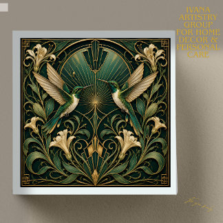 ART DECO TWIN EMERALD HUMMINGBIRDS CERAMIC TILE