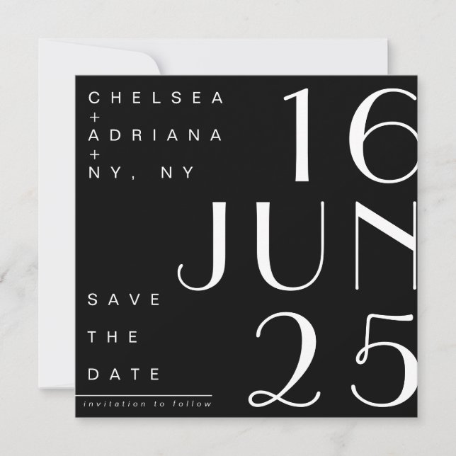 Art Deco Typography Black White Save the Date Invitation (Front)