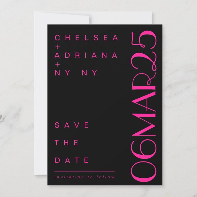 Art Deco Typography Pink Black Wedding Save The Date (Front)