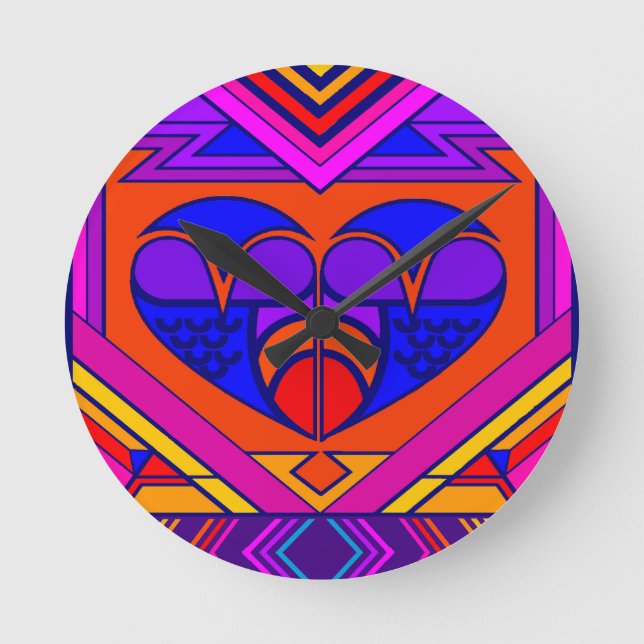 Art Deco Valentine Heart Round Clock (Front)