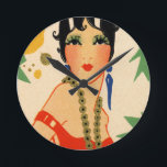 Art Deco Vamp, 1920s Flapper Round Clock<br><div class="desc">Cha,  cha,  cha . . . colourful flapper from the 1920s.</div>