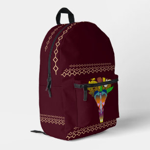 Art Deco Vase with Golden Flowers Printed Backpack