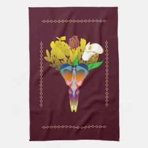 Art Deco Vase with Golden Flowers Tea Towel