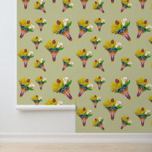 Art Deco Vase with Golden Flowers Wallpaper