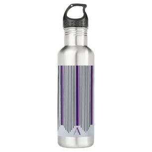 Art Deco Vertical Lines, Purple & Black, Monogram 710 Ml Water Bottle