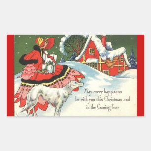 Art Deco Victorian Style Christmas Greeting Rectangular Sticker