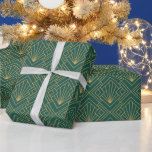 Art Deco Vintage Abstract Geometric Green and Gold Wrapping Paper<br><div class="desc">Elegant Art Deco pattern</div>