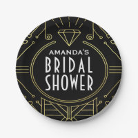 Art Deco Vintage Black Gold Bridal Shower Plates