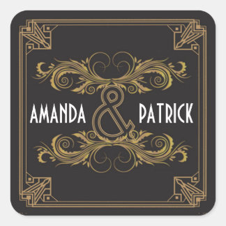 Art Deco Vintage Black & Gold Wedding Stickers