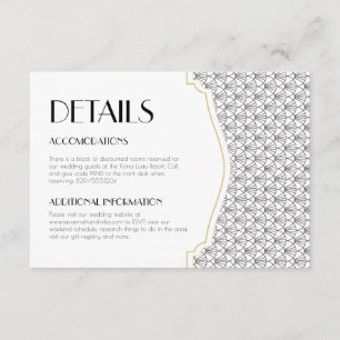 Art Deco Vintage Black/White Wedding Details Enclosure Card