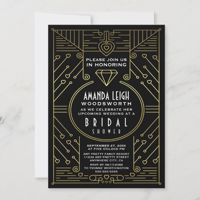 Art Deco Vintage Gold Bridal Shower Invitations (Front)