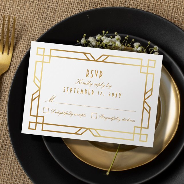Art Deco Vintage Gold Frame RSVP Response Card (Creator Uploaded)