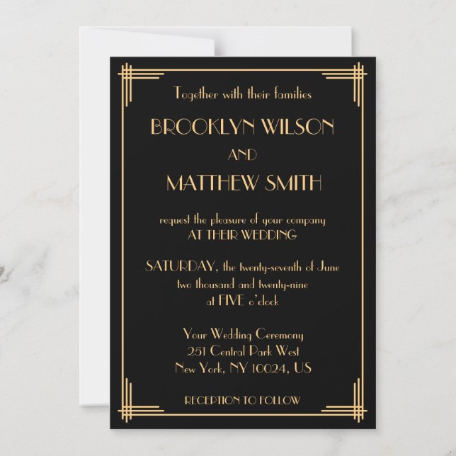 Art Deco Vintage Great Gatsby Wedding Magnetic Invitation (Front)