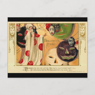 Art Deco - Vintage Halloween Faces Postcard