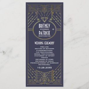Art Deco Vintage Navy and Gold Wedding Programs
