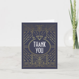Art Deco Vintage Navy and Gold Wedding Thank You Card