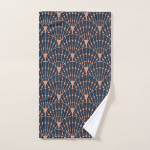 Art deco vintage navy blue tangerine design  hand towel