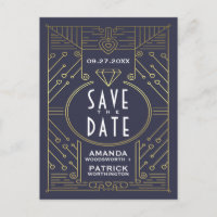 Art Deco Vintage Navy Wedding Save The Date Cards