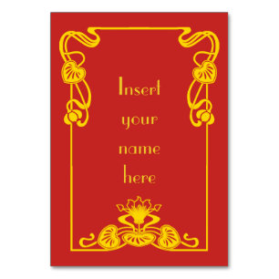 Art Deco Vintage Red Gold Table Number