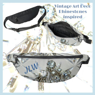 Art Deco Vintage Rhinestones Silvery Grey Bum Bags