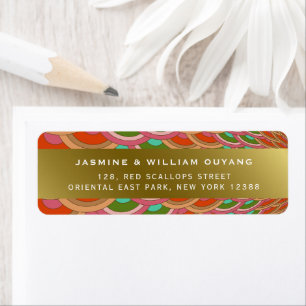 Art Deco Vintage Scallop Fan Asian Wedding Address Return Address Label