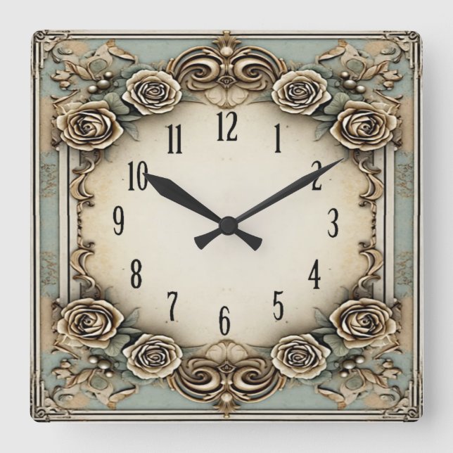 Art Deco Vintage Square Wall Clock (Front)