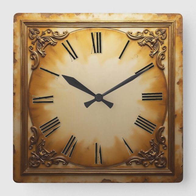 Art Deco Vintage Square Wall Clock (Front)