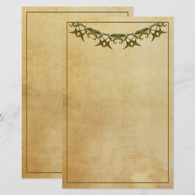 Art Deco Vintage Stationery Paper with Greenery (Front/Back)