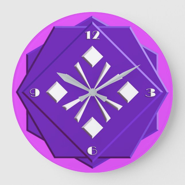 Art Deco violet and orchid geometric pattern Large Clock (Front)