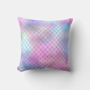 Art Deco Violet Pink Net Fairly Scales Mermaid Cushion
