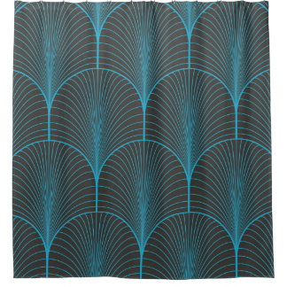 Art deco wallpaper: black and blue pattern shower curtain