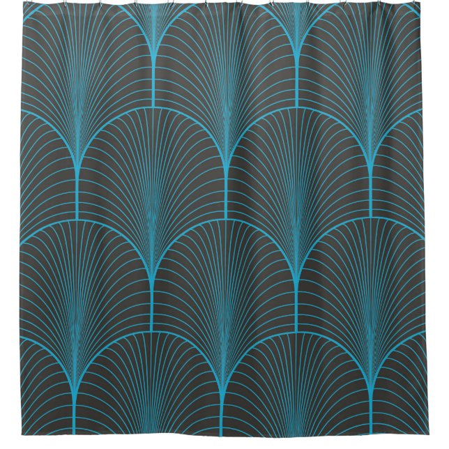 Art deco wallpaper: black and blue pattern shower curtain (Front)