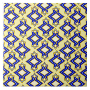 Art Deco Wallpaper Pattern, Beige and Blue Ceramic Tile