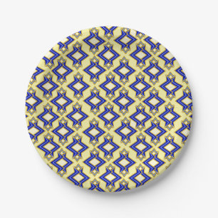 Art Deco Wallpaper Pattern, Beige and Blue Paper Plate