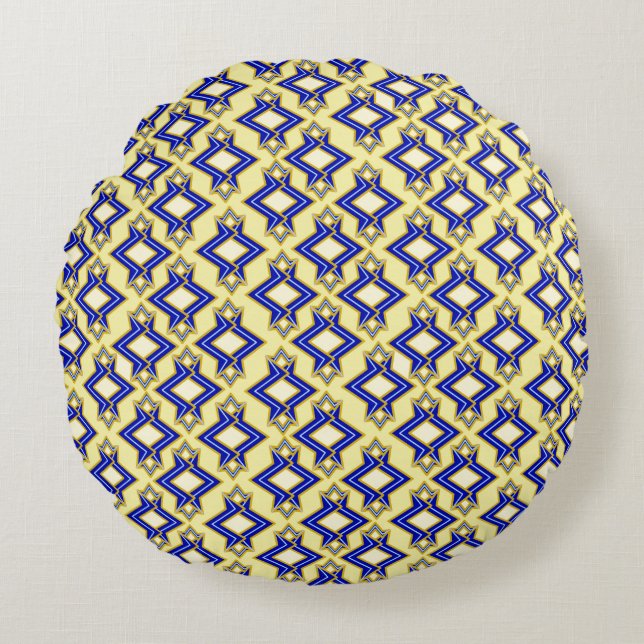 Art Deco Wallpaper Pattern, Beige and Blue Round Cushion (Front)