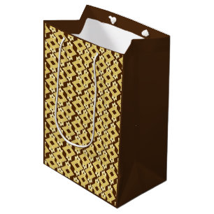 Art Deco Wallpaper Pattern, Brown and Gold Medium Gift Bag