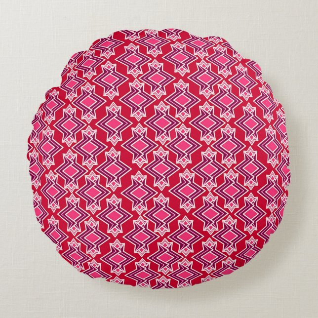 Art Deco Wallpaper Pattern, Burgundy Wine Round Cushion (Front)