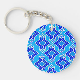 Art Deco Wallpaper Pattern, Cerulean Blue Key Ring