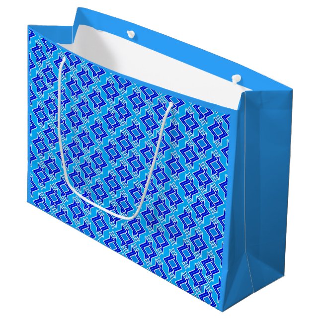 Art Deco Wallpaper Pattern, Cerulean Blue Large Gift Bag (Front Angled)