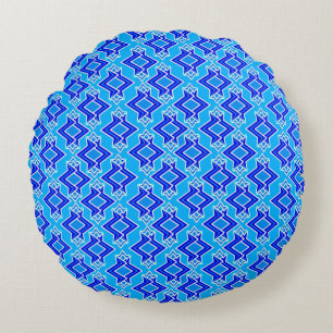 Art Deco Wallpaper Pattern, Cerulean Blue Round Cushion