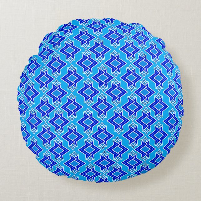 Art Deco Wallpaper Pattern, Cerulean Blue Round Cushion (Front)