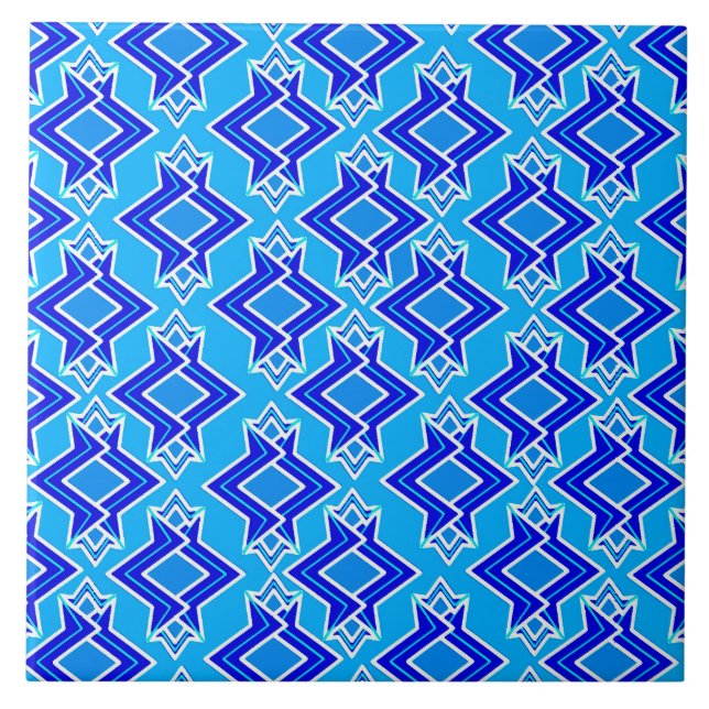 Art Deco Wallpaper Pattern, Cerulean Blue Tile (Front)